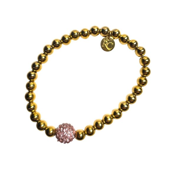 Gold-Tone Beaded Stretch Bracelet Pink Crystal rustic cuff ireland quiet luxury - Picture 1 of 4